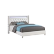 Asma Queen Bed w LED- Charging Station- White Faux Leather Upholstery