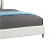 Asma Queen Bed w LED- Charging Station- White Faux Leather Upholstery