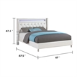 Asma Queen Bed w LED- Charging Station- White Faux Leather Upholstery