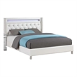 Asma Queen Bed w LED- Charging Station- White Faux Leather Upholstery