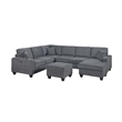 Vini 5pc Sectional Sofa Set- 3 Pillows- USB- Foam Fill Slate Gray Chenille