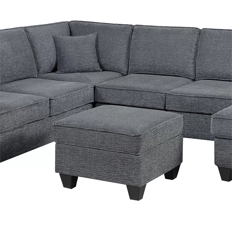 Vini 5pc Sectional Sofa Set- 3 Pillows- USB- Foam Fill Slate Gray Chenille