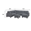 Vini 5pc Sectional Sofa Set- 3 Pillows- USB- Foam Fill Slate Gray Chenille