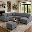 Vini 5pc Sectional Sofa Set- 3 Pillows- USB- Foam Fill Slate Gray Chenille