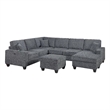Vini 5pc Sectional Sofa Set- 3 Pillows- USB- Foam Fill Slate Gray Chenille