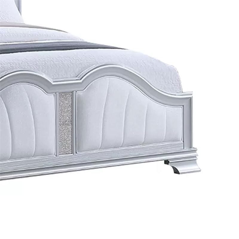 Mody Arched King Bed w LED- Glitter Stripe- Silver Fabric Upholstery- Gray
