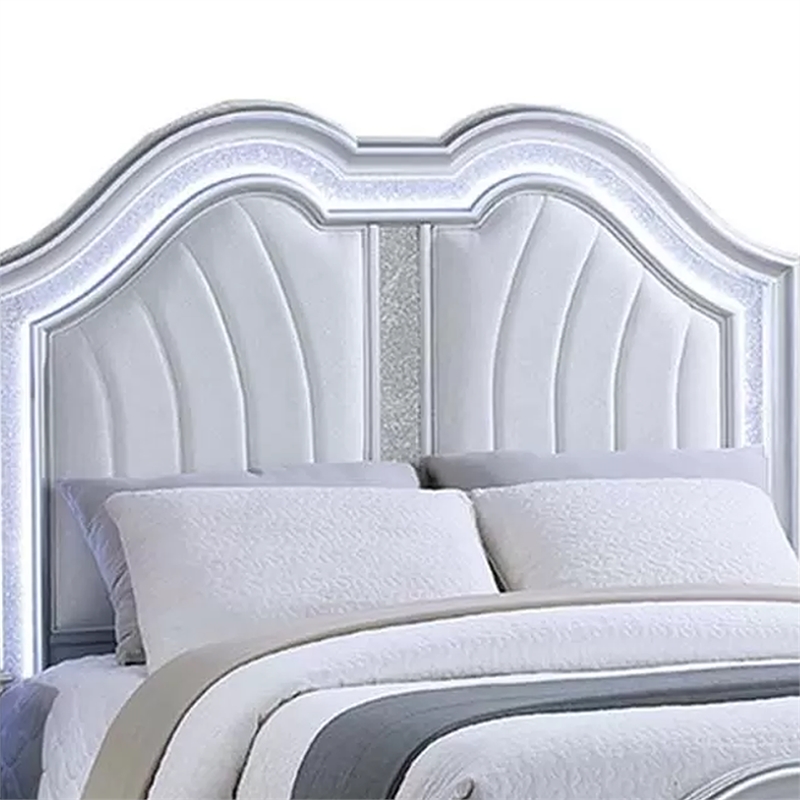 Mody Arched King Bed w LED- Glitter Stripe- Silver Fabric Upholstery- Gray