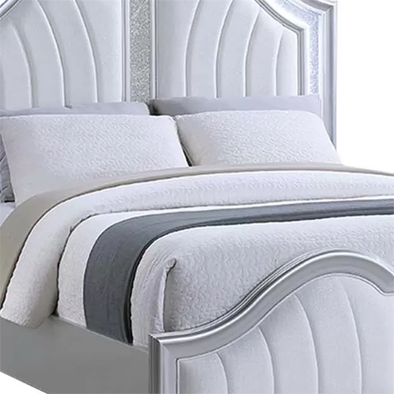 Mody Arched King Bed w LED- Glitter Stripe- Silver Fabric Upholstery- Gray