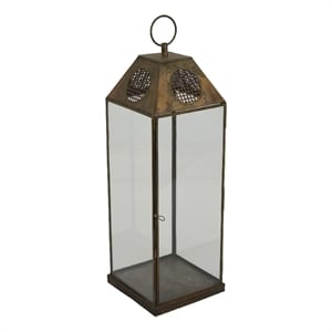 Greg Glass Lantern with Vented Top- Ring Handle- Bronze Metal 24 Inch