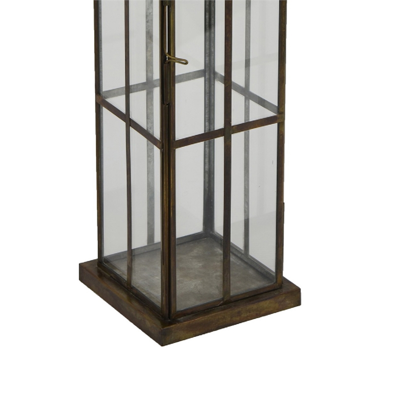 Esha 20 Inch Tall Lantern with Handle- Clear Glass Panels- Bronze Metal
