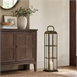 Esha 20 Inch Tall Lantern with Handle- Clear Glass Panels- Bronze Metal