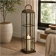 Esha 20 Inch Tall Lantern with Handle- Clear Glass Panels- Bronze Metal