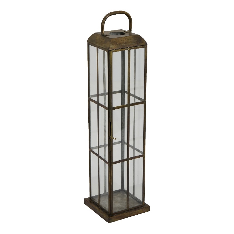 Esha 20 Inch Tall Lantern with Handle- Clear Glass Panels- Bronze Metal