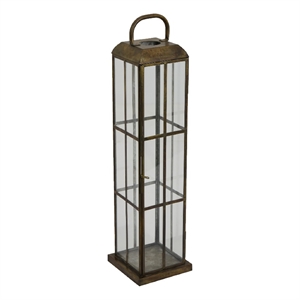 Esha 20 Inch Tall Lantern with Handle- Clear Glass Panels- Bronze Metal