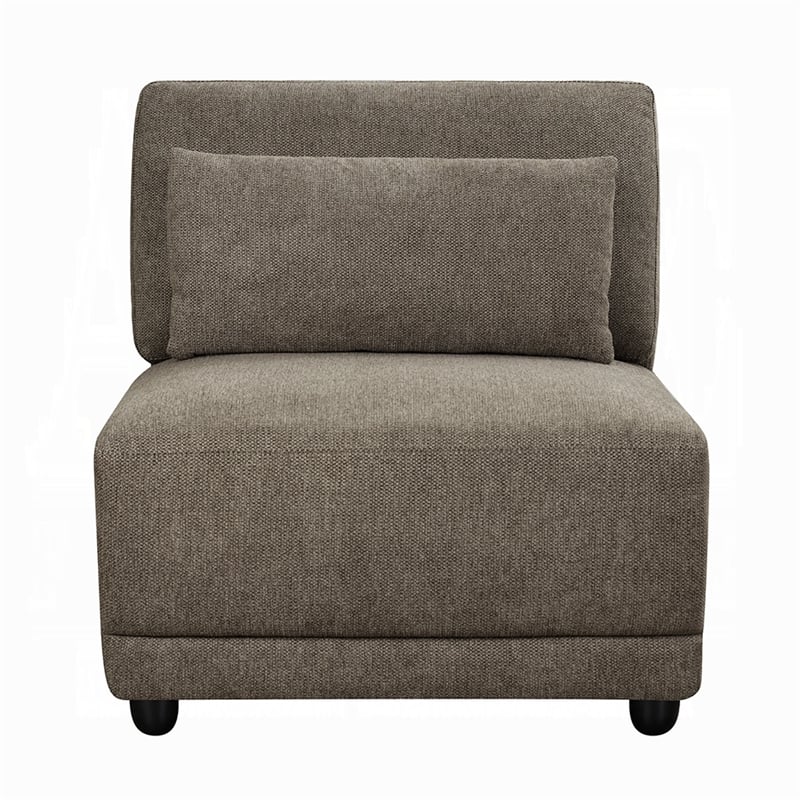 Rily Modular Armless Chair w Lumbar Pillow- Foam Fill Seat- Brown Linen