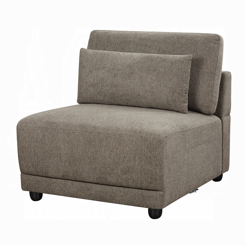 Rily Modular Armless Chair w Lumbar Pillow- Foam Fill Seat- Brown Linen