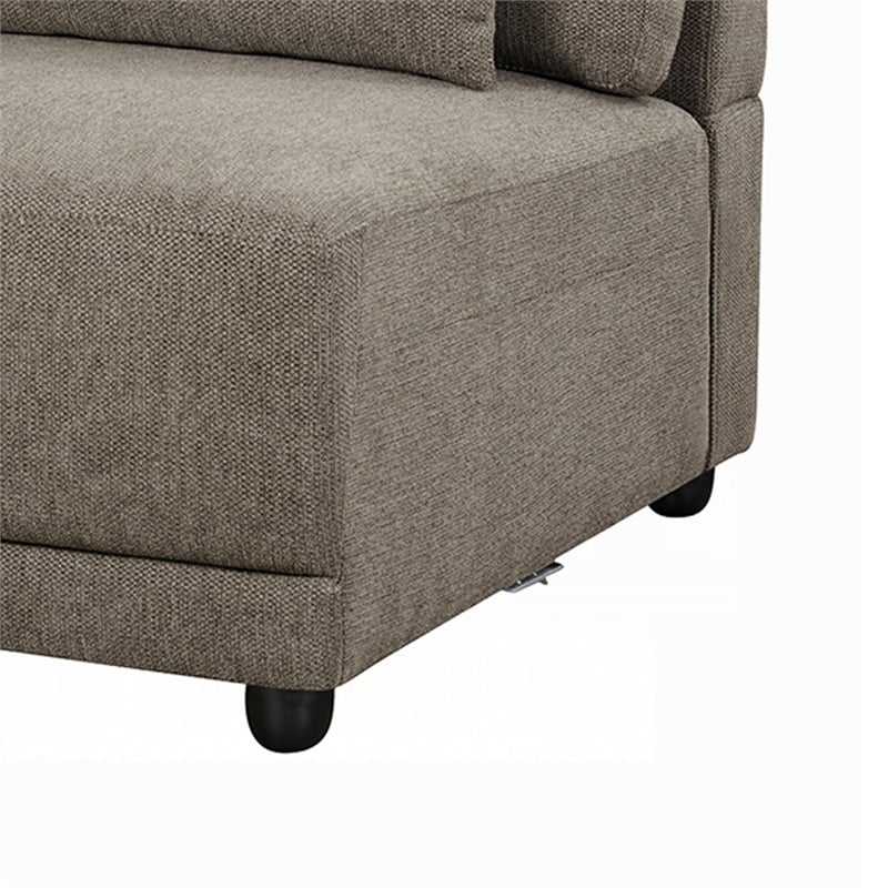 Rily Modular Armless Chair w Lumbar Pillow- Foam Fill Seat- Brown Linen