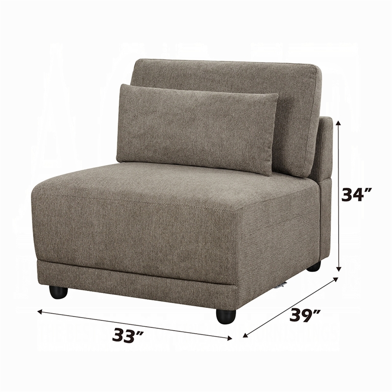 Rily Modular Armless Chair w Lumbar Pillow- Foam Fill Seat- Brown Linen