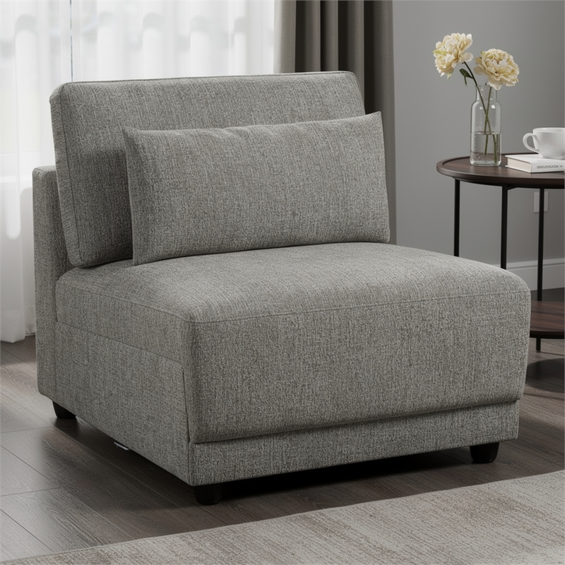 Rily Modular Armless Chair w Lumbar Pillow- Foam Fill Seat- Brown Linen