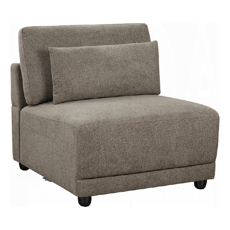 Rily Modular Armless Chair w Lumbar Pillow- Foam Fill Seat- Brown Linen