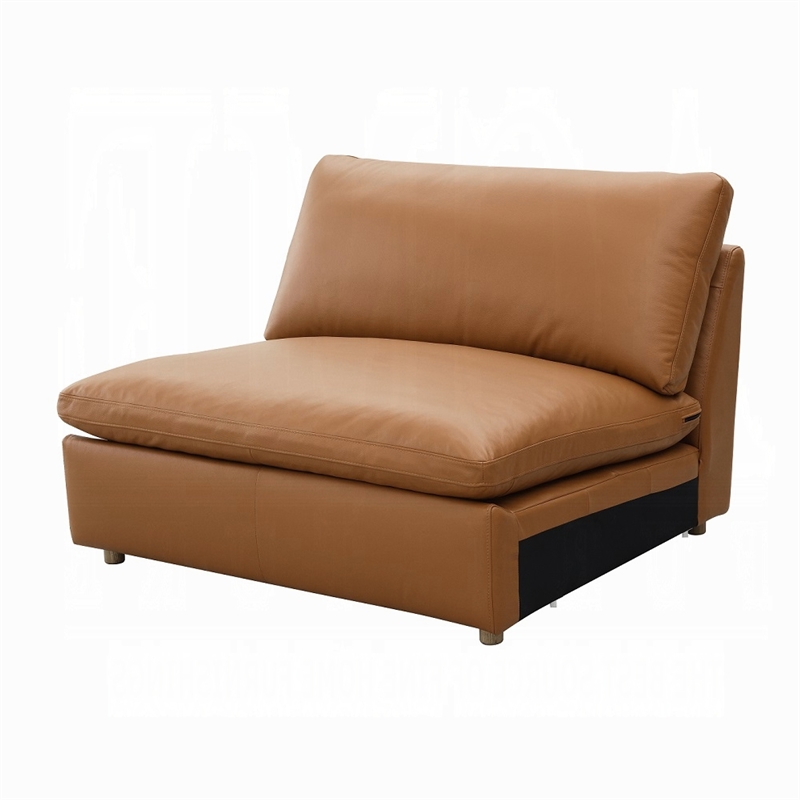 Ridaa Modular Armless Chair- Full Foam Seat- Brown Top Grain Leather