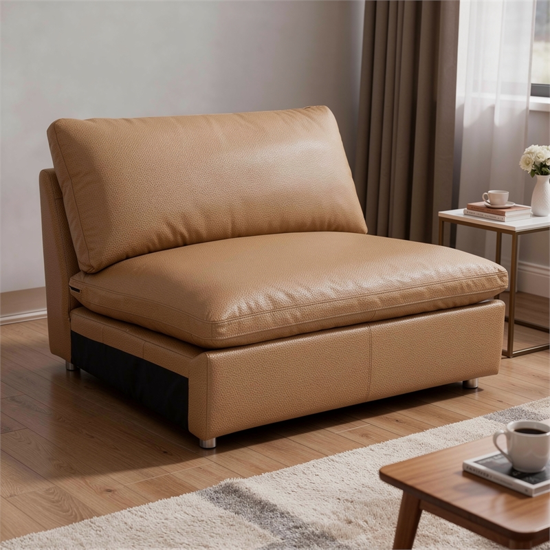 Ridaa Modular Armless Chair- Full Foam Seat- Brown Top Grain Leather