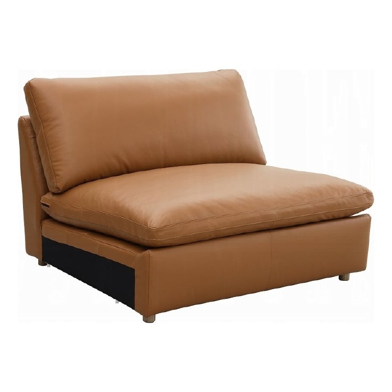 Ridaa Modular Armless Chair- Full Foam Seat- Brown Top Grain Leather