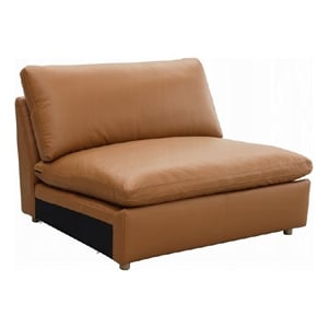 Ridaa Modular Armless Chair- Full Foam Seat- Brown Top Grain Leather