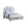 Mody King Bed w LED- Footboard Bench- Silver Fabric Upholstery- Gray