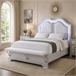 Mody King Bed w LED- Footboard Bench- Silver Fabric Upholstery- Gray