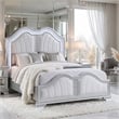 Mody King Bed w LED- Footboard Bench- Silver Fabric Upholstery- Gray