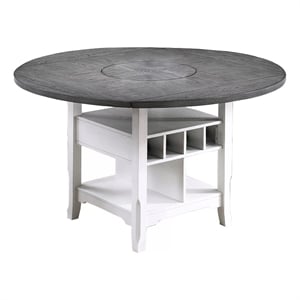 Vora Counter Height Storage Table- 4 Leaves- Antique White- Gray 42-60 Inch