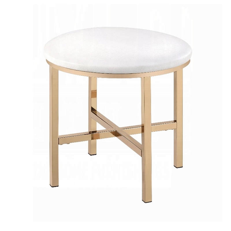 Dika 2pc Vanity Mirror and Stool Set- Faux Leather Seat- White and Gold