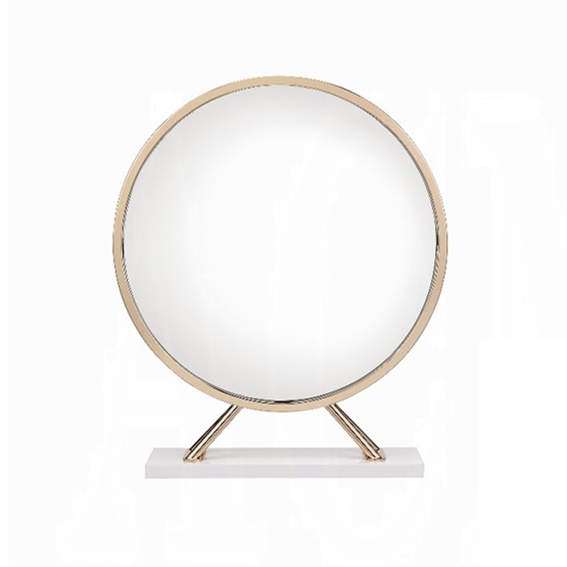 Dika 2pc Vanity Mirror and Stool Set- Faux Leather Seat- White and Gold