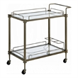 Dity Serving Cart- 2 Mirror Glass Shelves- Antique Brass Metal 33 Inch