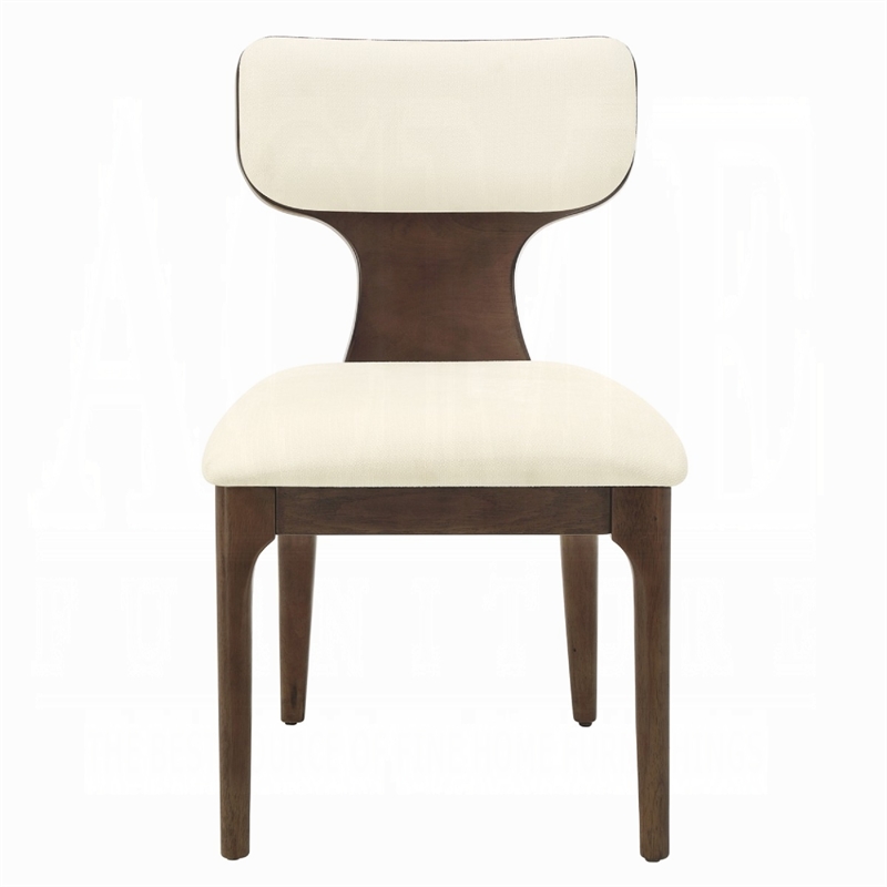 Mopa Side Chair Set of 2- Beige Chenille- Low Back- Oak Brown Wood Frame