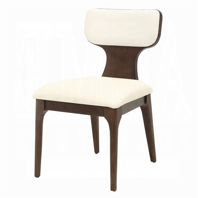 Mopa Side Chair Set of 2- Beige Chenille- Low Back- Oak Brown Wood Frame