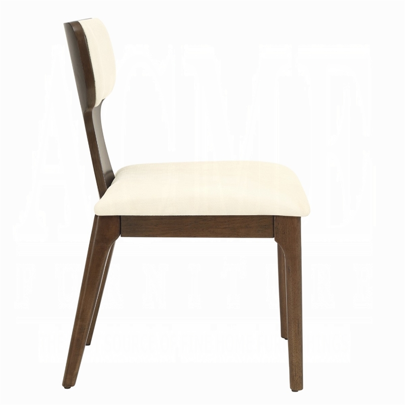 Mopa Side Chair Set of 2- Beige Chenille- Low Back- Oak Brown Wood Frame