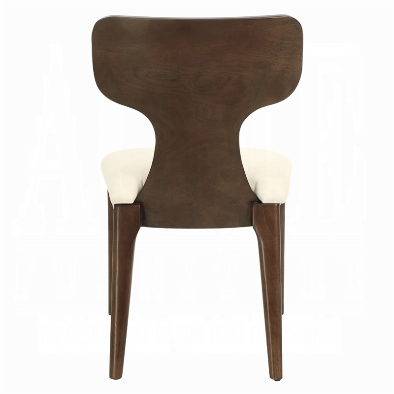 Mopa Side Chair Set of 2- Beige Chenille- Low Back- Oak Brown Wood Frame