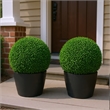 Zyra Artificial Boxwood Topiary Ball- Set of 2- Green Poly Silk 20 Inch