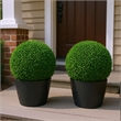 Zyra Artificial Boxwood Topiary Ball- Set of 2- Green Poly Silk 20 Inch