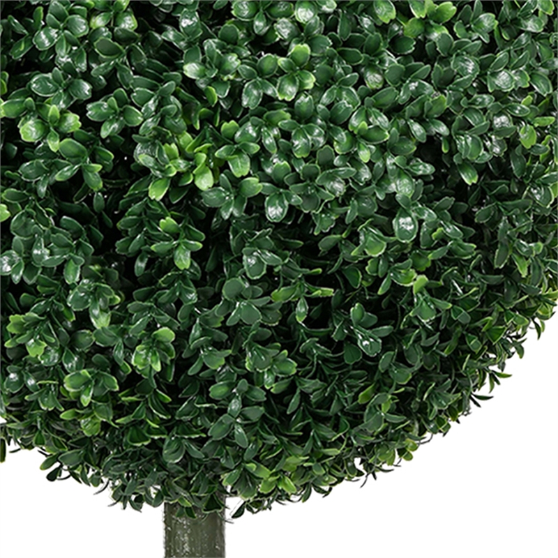 Owen Boxwood Round Ball Topiary Set w Ground Stake- Poly Silk 16 Inch