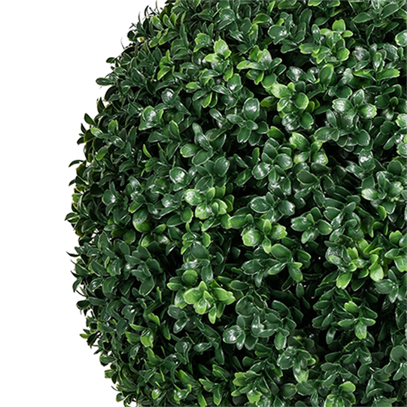 Owen Boxwood Round Ball Topiary Set w Ground Stake- Poly Silk 16 Inch