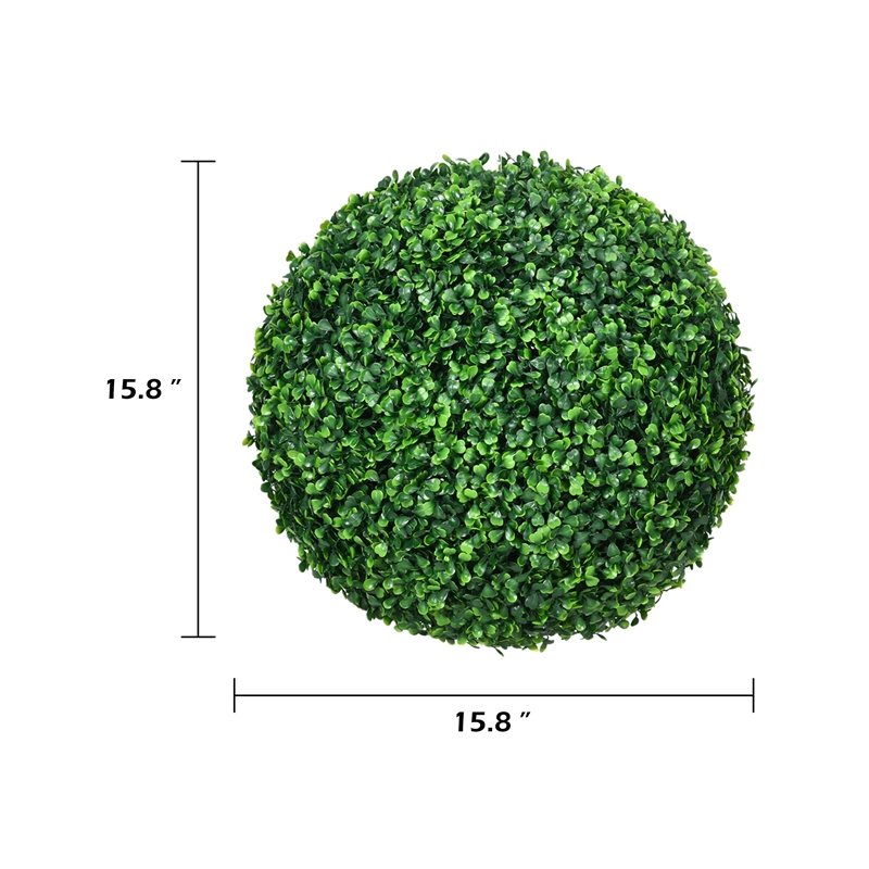 Zyra Artificial Boxwood Topiary Ball- Set of 2- Green Poly Silk 16 Inch