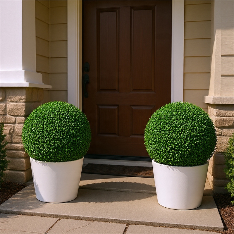 Zyra Artificial Boxwood Topiary Ball- Set of 2- Green Poly Silk 16 Inch