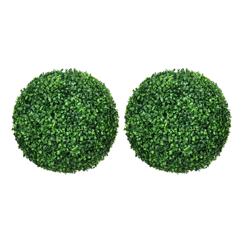 Zyra Artificial Boxwood Topiary Ball- Set of 2- Green Poly Silk 16 Inch