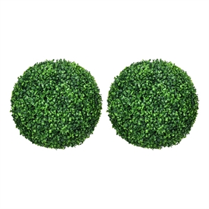 Zyra Artificial Boxwood Topiary Ball- Set of 2- Green Poly Silk 16 Inch