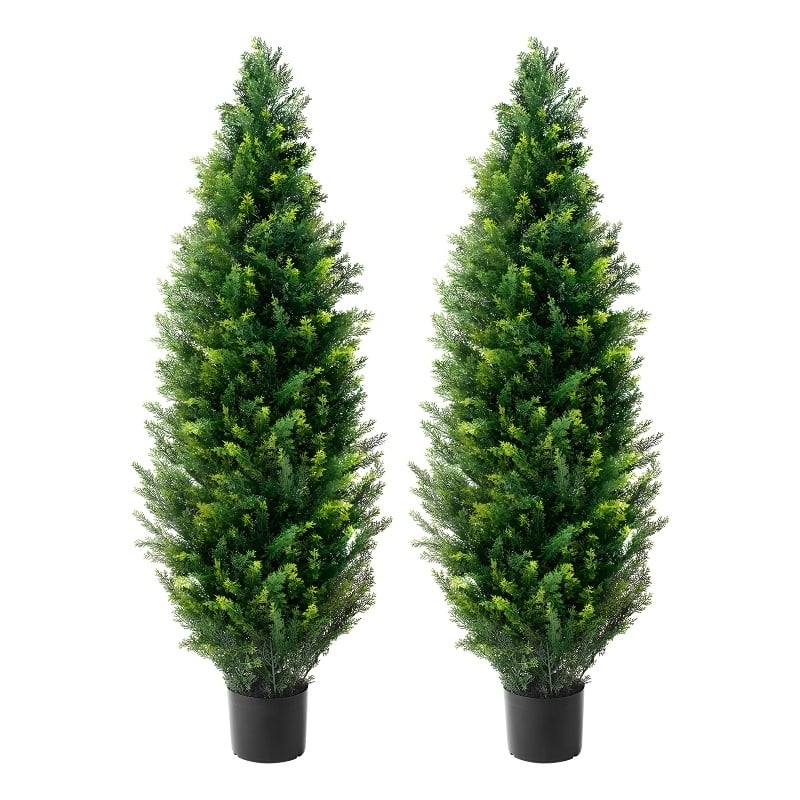 Tahya Cedar Topiary Tree- Set of 2- Iron Frame- Lifelike Poly Silk 48 Inch