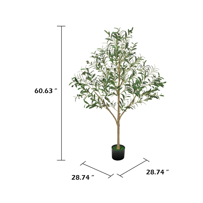Ezra Artificial Olive Tree with Black Pot- Lifelike Poly Silk 61 Inch
