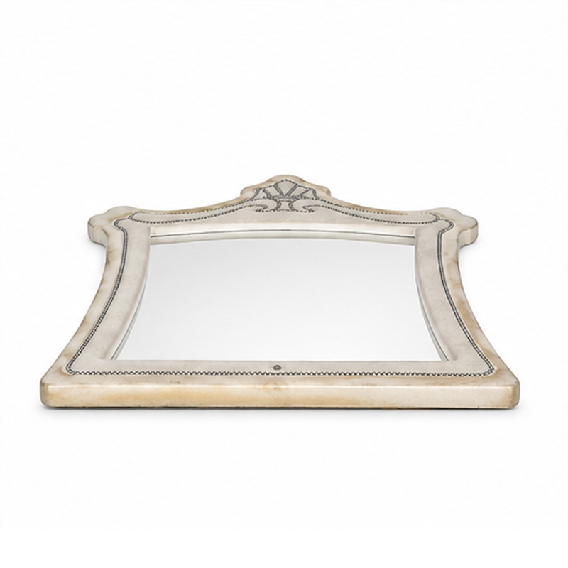 Willa LED Dresser Mirror- Crown Top- Nailed Beige Velvet Upholstery 45x48